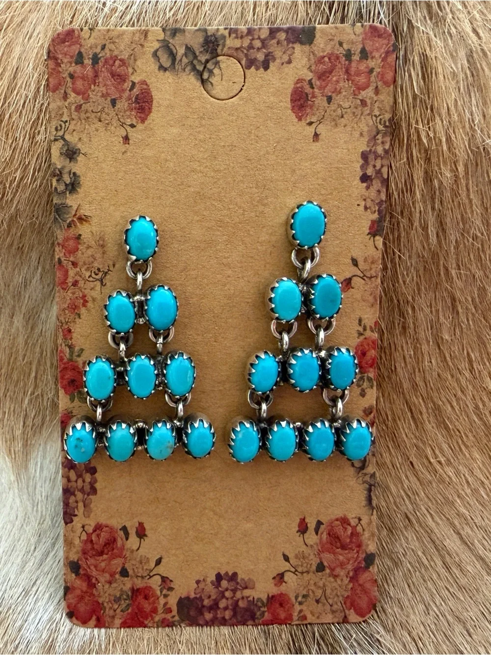 ❤️ Kingman Turquoise Navajo Style Sterling 925 Dangle Chandelier Earrings 12.2G - Picture 4 of 12